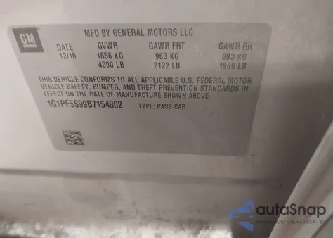 2011 Chevrolet Cruze 1Lt from USA, damaged, VIN 1G1PF5S99B7154862